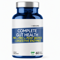 Complément alimentaire pour la santé intestinale contre les ballonnements, les gaz et l'indigestion, aide digestive, 18 enzymes, 60 capsules végétales, non-OGM, fabriqué en usine certifiée GMP