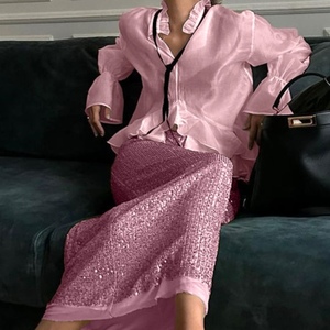 เสื้อเบลาส์ซีทรูเซ็กซี่ของผู้หญิงแฟชั่นเสื้อแขนบานฤดูร้อนใหม่ - Product Image 2