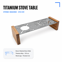 Table de camping en titane Spider Stove avec pieds en bois massif, support coupe-vent, finition Stone Wash, petite table, équipement de camping