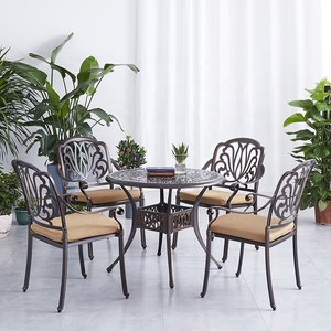 Outdoor Luxury Dining <strong>Table</strong> Set Umbrella 4 Seater Events Terrace Modern Cast Aluminum <strong>Garden</strong> <strong>Round</strong> <strong>Table</strong> and Chairs - Product Image 2