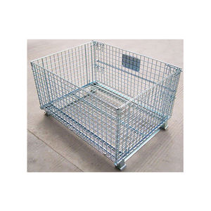<span class=keywords><strong>Cage</strong></span> de stockage en treillis métallique pliable robuste avec roues | Conteneur d'entrepôt en acier empilable industriel - Product Image 1