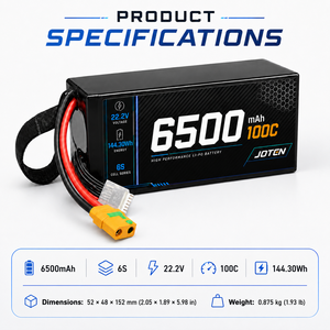 Batterie LiPo JOTEN haute performance 6S 22.2V 6500mAh 100C 144.30Wh pour drone FPV longue portée, UAV, avion RC, quadricoptère, fabrication OEM - Product Image 4