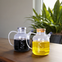 Bouteille d'huile en verre borosilicate gradué pour cuisine domestique, avec couvercle en bois, compatible micro-ondes, 600/800 ml, pour la cuisson - Vente en gros