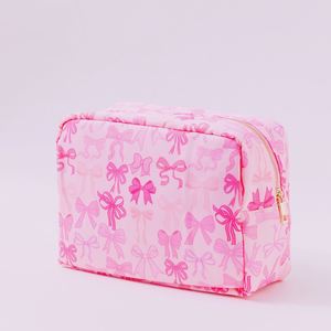 Women's <b>Large</b> Blue Bow Printed Cosmetic <b>Bag</b> Custom DIY Nylon Waterproof Makeup Organizer Zipper Travel for <b>Toiletry</b> <b>Large</b> - Product Image 4