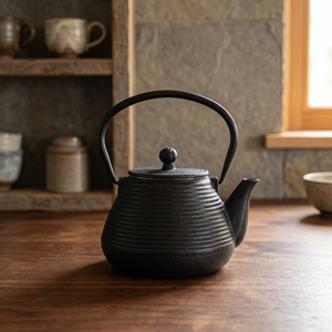 Bouilloire à thé en fonte noire de style chinois traditionnel avec couvercle et poignée - Product Image 6