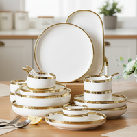 Service de table en céramique de style européen, luxe léger, incrustations dorées, pour la maison et l'hôtellerie, ensemble de bols et d'assiettes, vaisselle