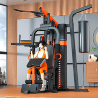 Station de musculation multi-fonctions 3 en 1 avec pile de poids de 73 kg, machine d'entraînement de force pour exercices de poitrine, jambes et bras, sac de frappe