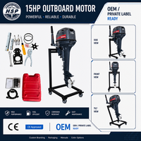 Moteur hors-bord 15 CV 2 temps en alliage d'aluminium marin durable avec système de refroidissement par eau et commande par gouvernail pour bateau à essence