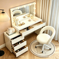 Coiffeuse LED avec miroir, table de maquillage en bois avec armoire latérale, commode de rangement pour chambre à coucher