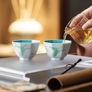 Guanlan Hand Painted Butterfly Flower Octagonal <b>Tea</b> Cup Porcelain Master Cup For Kung Fu <b>Tea</b> <b>Set</b> Afternoon <b>Tea</b> Use - Product Image 1