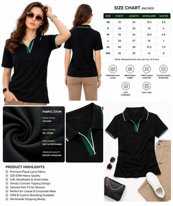 Camiseta de piqué azul marino para mujer, 95% algodón, elástica, cómoda, informal - Product Image 3