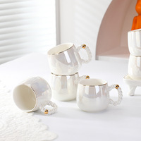 Service à thé en céramique blanc nacré de luxe léger et haut de gamme pour la maison et le salon, avec bouilloire et couvercle de tasse