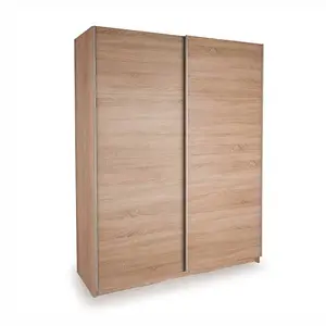 Placard en bois de pin foncé pour chambre à coucher, armoire à miroir, portes coulissantes