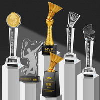 Trofeo de Bádminton Metálico 3D Personalizado al por Mayor, Trofeos de Bádminton de Cristal K9 Transparente, Medallas y Placas