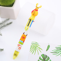 Stylo bille en plastique à 6 couleurs à base d'huile, fonction clic, motif dessin animé, cadeau de Noël original pour étudiants et enfants, écriture 0,5 mm