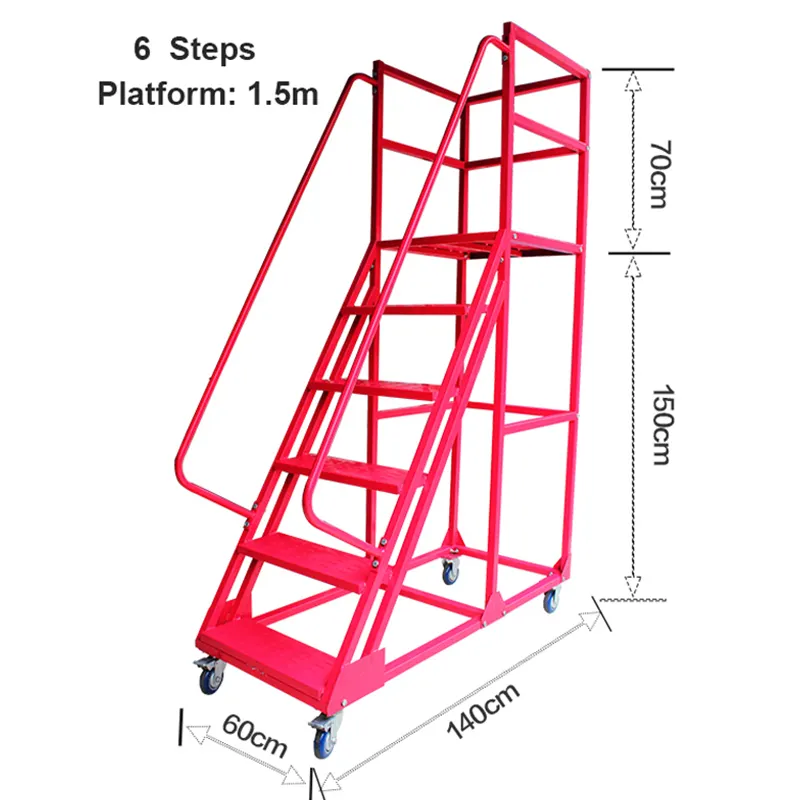 Scaletta Mobile leggera di sicurezza 1.5M 6 gradini del metallo della scala Mobile leggera per il magazzino