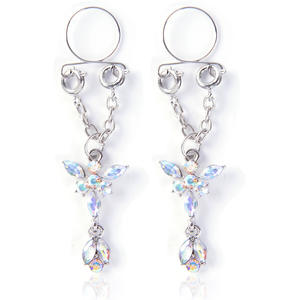 Anillo de pezón ajustable sin perforación POENNIS, 6 anillos de pezón colgantes de mariposa hiperalergénica de circón transparente - Product Image 2