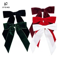 IFOND Factory Wholesale Elegant Velvet Long Streamer Hair Bow Barrette Retro Solid Color Bow Clip for Women Fashion Accessories