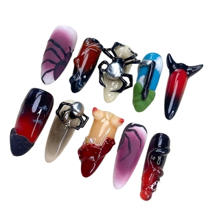 Uñas postizas personalizadas hechas a mano, 10 unidades, diseño 3D de araña de acrílico, estilo Halloween, almendradas, de cobertura completa, cuadradas, de alta calidad, tipo stiletto. - Product Image 1