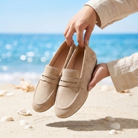 Varsavvas Mocassins en daim pour femme, plats, à enfiler, simples, confortables, à semelle souple, en cuir véritable, pour l'été, modèle Bean, pour commande internationale