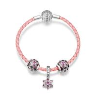 BAGREER SCB816 Großhandel stilvolle rosa Edelstein Blumen manschette Armreif S925 Perlen Charms Silber Armband Frauen Schmuck