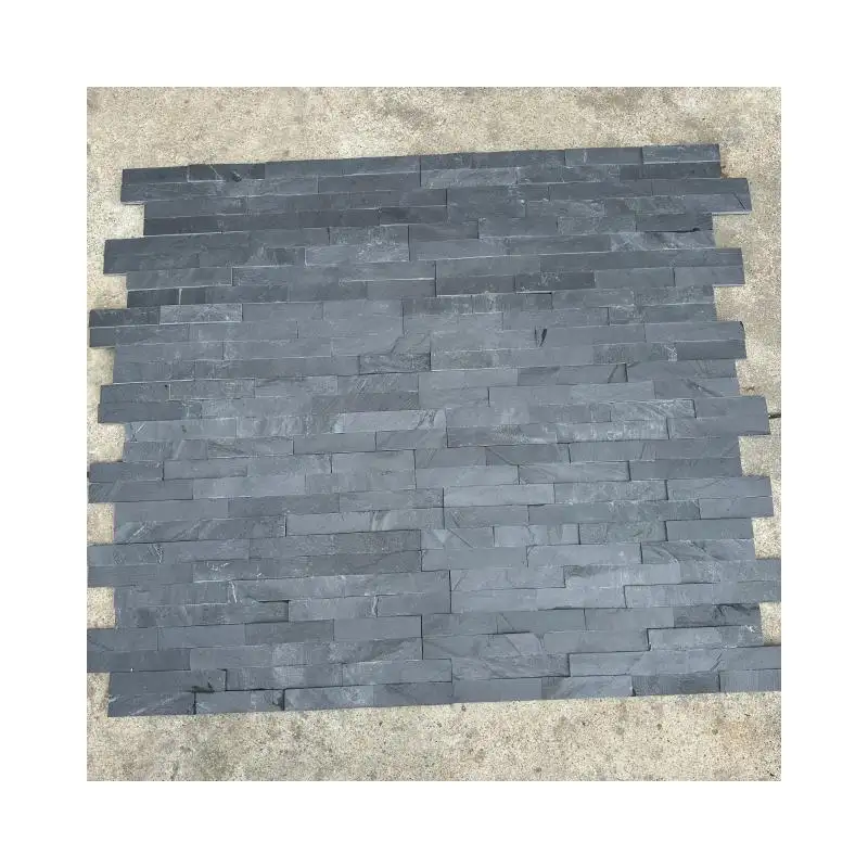 Shihui - Painel de parede para revestimento externo de azulejos de pedra chinesa, revestimento de azulejos de cultura de ardósia Jiangxi preto, pedra natural preta, revestimento de parede