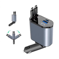 Chargeur de voiture rétractable 4 en 1, chargeur de voiture à charge rapide, câble rétractable et ports USB Type C, adaptateur de chargeur de voiture pour téléphones
