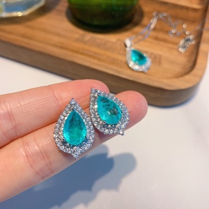 Wholesale Eco-friendly Copper Tear Drop-shaped Paraiba Zircon Durable Necklace <b>Earrings</b> <b>Set</b> Zircon Waterproof Jewelry <b>Set</b> - Product Image 4