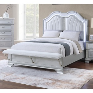 Modern Contemporary Elegant Soft <b>Queen</b> <b>Size</b> <b>Bed</b> Built-in Footboard Bench Upholstered USB Design Gray Finish Apartment-Friendly - Product Image 1