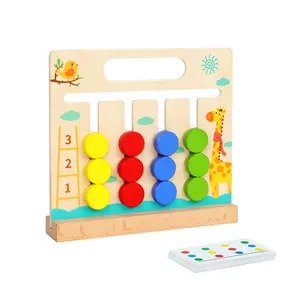 Montessori Learning Toys Slide Puzzle Color Shape Matching Brain Teasers Logic Game Montessori Educational Wooden Toys For Kid