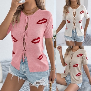 Pull tricoté décontracté sexy en jacquard à lacets avec motif lèvres, collection Printemps/Été 2026, pour la Saint-Valentin, vêtements pour femmes (<span class=keywords><strong>photo</strong></span> réelle) - Product Image 2