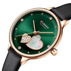 Reloj de Cuarzo para Mujer Curren 9077, Correa de Cuero Genuino, Diseño Bonito, Resistente al Agua 3Bar, Estampado de Corazón con Incrustaciones de Diamantes - Product Image 1