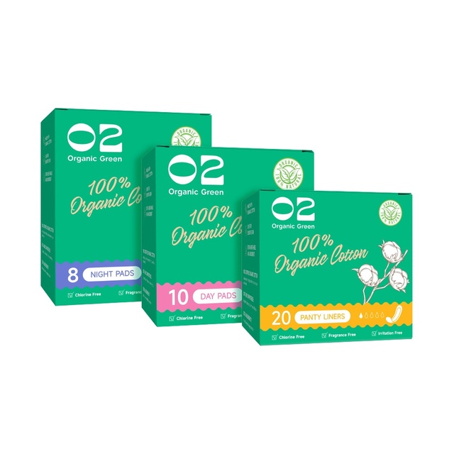 O2 Organic Cotton Sanitary Pads (Model O2202005) Ultra-Thin 260mm Dry Comfortable Softness Breathability Day/Night Mixed Pack