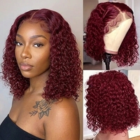 Perruque Courte Bouclée Afro-Européenne Quotidienne, Faite à la Machine, avec Dentelle Frontale, en Fibre Haute Température, Synthétique, Complète pour Femmes