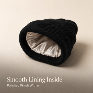 Gorro de Punto Acrílico Unisex con Forro de Satén, Gorro Cálido y Holgado para Adultos con Bordado, Protección para el Cabello, Color Sólido, para Ciclismo y Uso Diario - Product Image 3