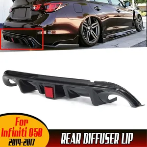 Q50 Carbon Fiber Look/Black Car Rear Bumper Lip <b>Diffuser</b> Spoiler Guard Apron With <b>LED</b> Brake Light for Infiniti Q50 2014-2017 - Product Image 1