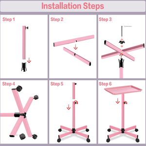 รถเข็นอุปกรณ์สแตนเลสแบบขายส่ง พร้อมล้อรถเข็นสีชมพู ปรับความสูงได้ สำหรับร้านทำผมและร้านสัก - Product Image 4