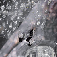 Autocollants pour ongles TSZS populaires en feuille d'or et d'argent, semi-transparents, décorations florales pour ongles, noir et blanc
