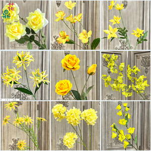 Fleurs artificielles jaunes en soie mélangée, motifs floraux, gaufrage et modelage, pour décorations de mariage - Product Image 5