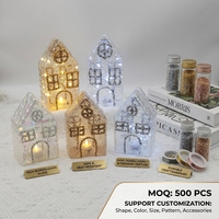 Mini maison en verre avec lampe LED, fournisseur de marque privée ODM, lumière féerique à strass pour fenêtre et porte cintrée, cadeau, décoration d'hiver pour la maison, vente en gros