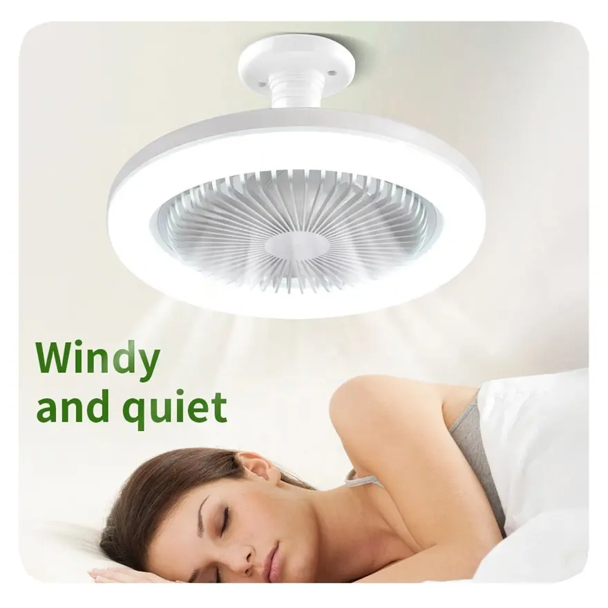 Nouveau avec télécommande et lumière LED ventilateur E27 convertisseur Base ventilateurs de plafond silencieux intelligents pour chambre salon lampe plastique 90