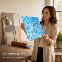 Mosaïque de nacre bleue en forme d'éventail, mosaïque de coquillages pour crédence murale irisée