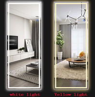 Miroir de salle de bain rectangulaire moderne pleine longueur avec verre trempé incassable, montage mural, interrupteur tactile, éclairage LED