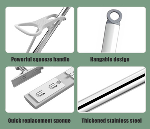 Serpillère à poignée large et plate, serpillère à rouleau en éponge PVA, manche extensible en acier, outils de nettoyage ménager, serpillère à presser - Product Image 5