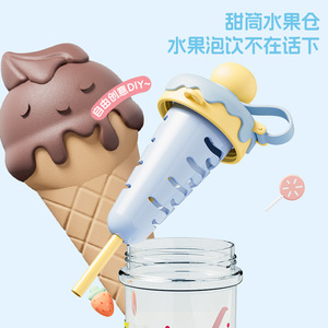 Plastic Cup Cartoon Slanted Straw Student Ice Cream Water Bottle 880ML Bpa Free With Carrying Rope Back To School - Product Image 3