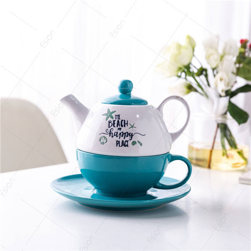 For One Person Custom Tea Cup and Pot Set Teapot Set Gift Ethiopian Ceramic  Cheap Fine China with Gold Rim Ceramic Mug Support