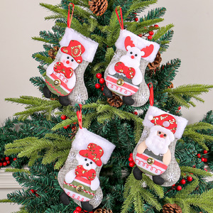 <b>Hot</b> Selling Cloth Christmas <b>Socks</b> Soft Plush Trim Cartoon Character Details Red Hanging Strings Christmas Tree Decoration 0-24 - Product Image 3