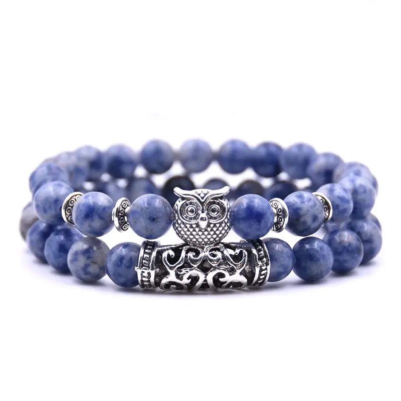 Custom vintage owl beads natural stone bracelet for women men relationship unisex jewelry