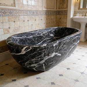 Italienisches Design Innenbereich Schwarze Marmorfarbe Massivoberflächen-Badewanne Hotel Romantische Stilvolle Steinbadewanne - Product Image 6