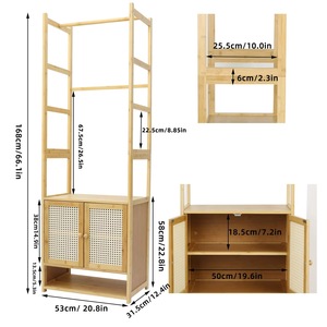 Extra-large bamboo clothes <b>rack</b>, heavy-duty coat <b>rack</b>, wardrobe with storage <b>shelves</b>, shoe <b>rack</b> - Product Image 4